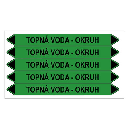 Značení potrubí, topná voda - okruh,5 ks, 150 × 12 mm